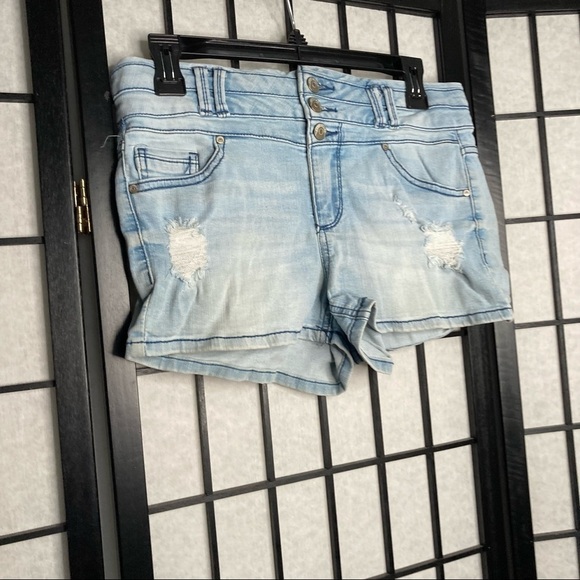 Blue Spice Distressed High Waist Button Denim Jean Shorts Blue Medium 5/6 - Picture 2 of 11